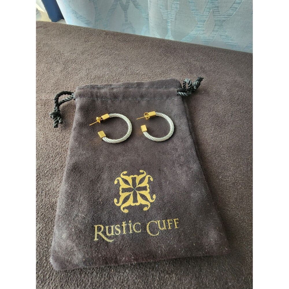 Rustic Cuff Two-Tone Twisted Cable Hoop Post Earrings